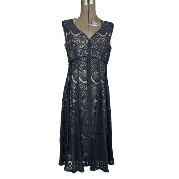 NANETTE LEPORE Black Lace Sleeveless Dress Womens Size (8)Midi Coquette Cocktail - Picture 1 of 7
